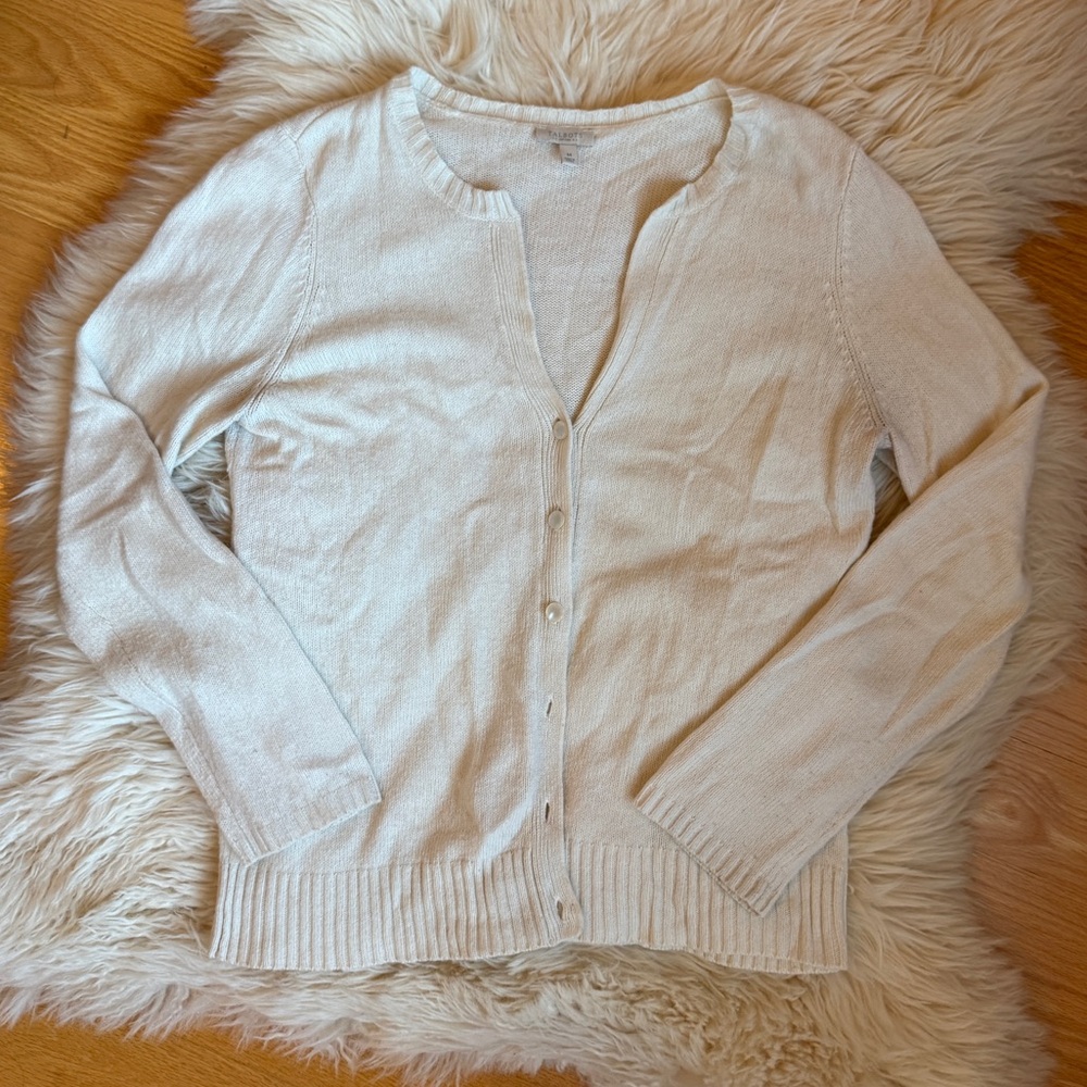 Talbots Cream Cardigan Sweater Soft Knit Classic